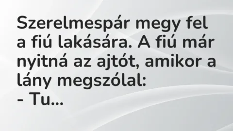 Vicc: Szerelmespár megy fel a fiú lakására. A fiú már nyitná az ajtót, amikor a lány…