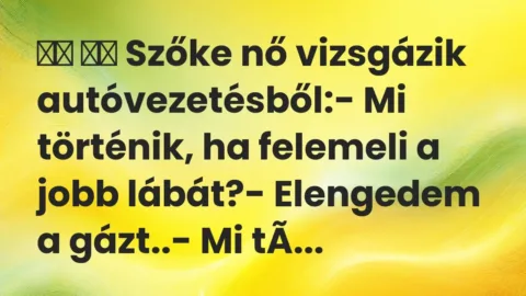 Vicc: 
		  
		  Szőke nő vizsgázik autóvezetésből:- Mi történik, ha…