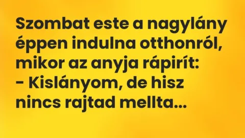 Vicc: Szombat este a nagylány éppen indulna otthonról, mikor az anyja rápirít:

-…