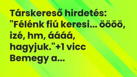 Vicc: Társkereső hirdetés:

“Félénk fiú keresi… öööö, izé, hm, áááá, hagyjuk.”