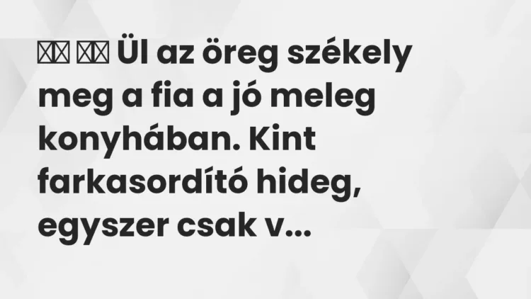 Vicc:
Ül az öreg székely meg a fia a jó meleg konyhában. Kint… Vicc:
Ül az öreg székely meg a fia a jó meleg konyhában. Kint…