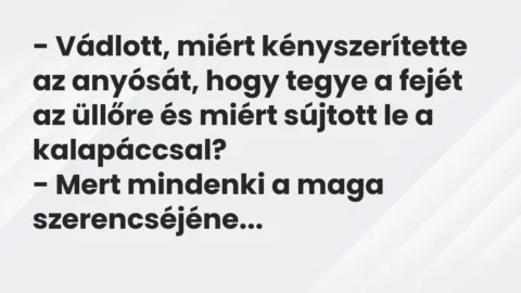 Vicc: – Vádlott, miért kényszerítette az anyósát, hogy tegye a fejét az üllőre és…
