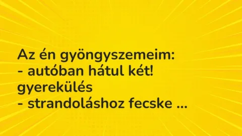 Vicces történet: 
	    	    


Az én gyöngyszemeim:


– autóban hátul két!…