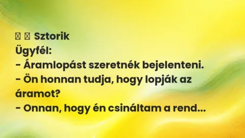 Vicces történet: 
	    	    Sztorik


Ügyfél:


– Áramlopást szeretnék…