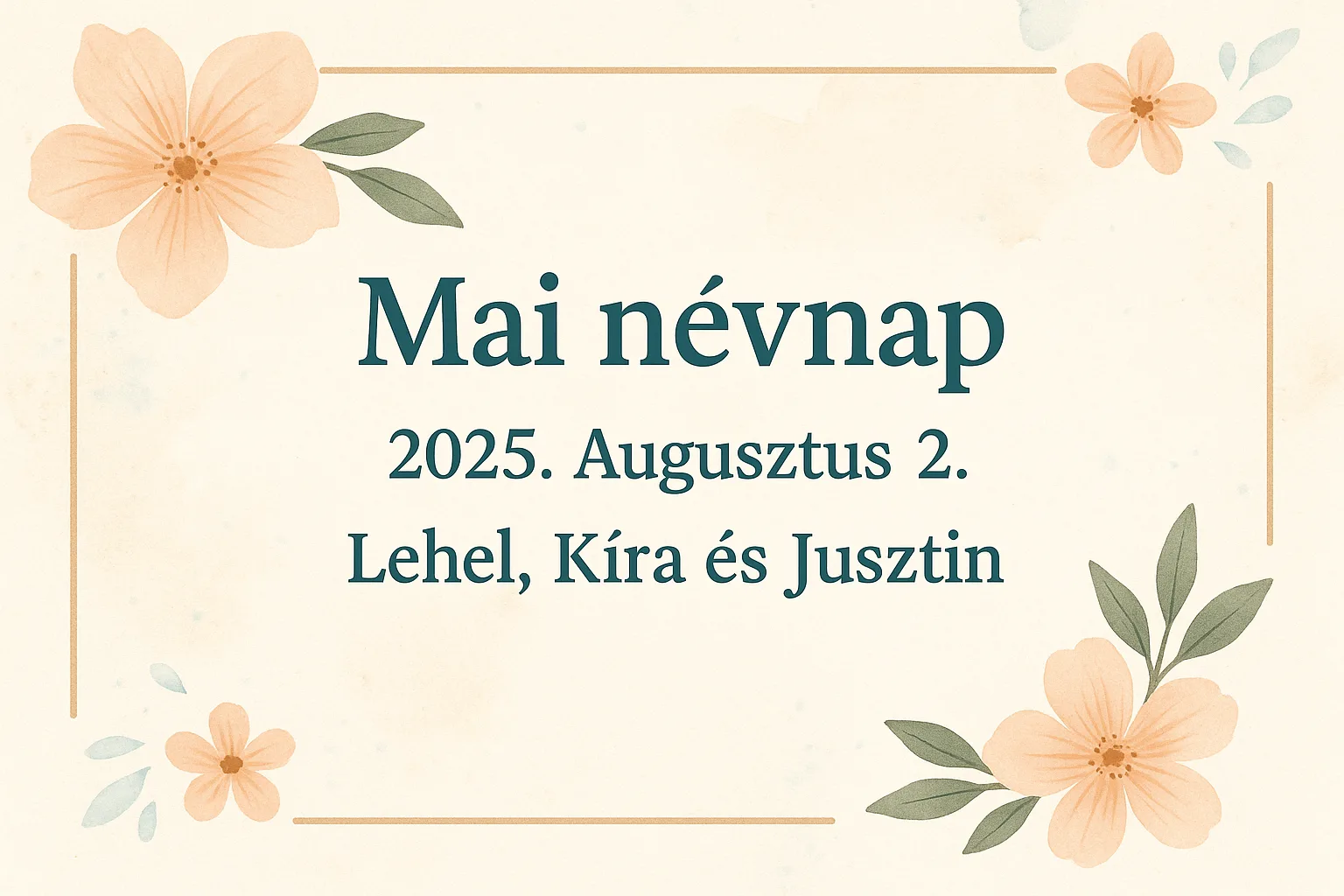 Mai névnap – 2025. Augusztus 2.: Lehel, Kíra és Jusztin