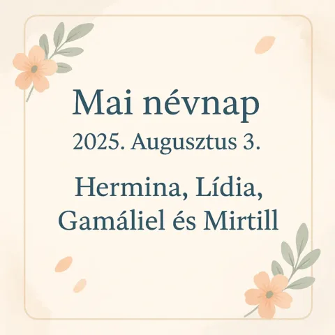 Mai névnap – Augusztus 3.: Hermina, Lídia, Gamáliel és Mirtill