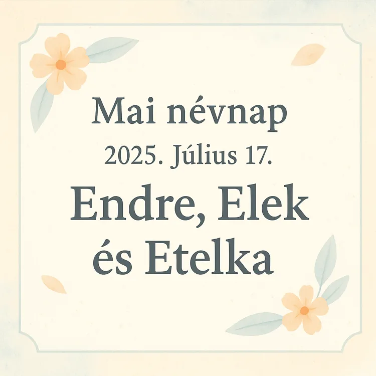 Mai névnap – Július 17. Endre, Elek és Etelka Mai névnap – Július 17.: Endre, Elek és Etelka