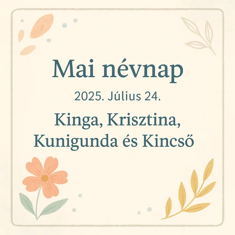 Mai névnap – Július 24. Kinga, Krisztina, Kunigunda és Kincső Mai névnap – Július 24.: Kinga, Krisztina, Kunigunda és Kincső