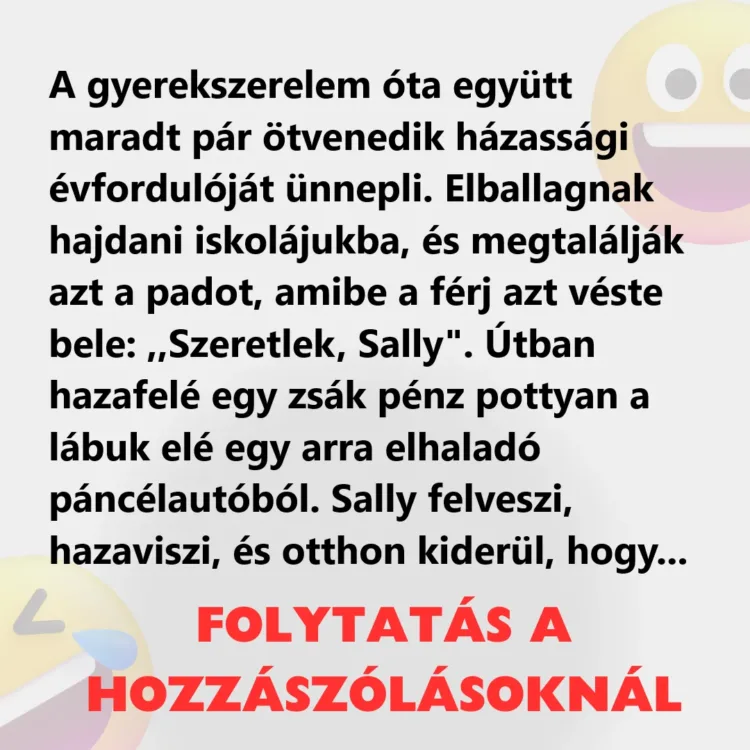 Vicc: A gyerekszerelem óta együtt maradt pár ötvenedik házassági évfordulóját Vicc: A gyerekszerelem óta együtt maradt pár ötvenedik házassági évfordulóját ünnepli