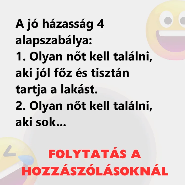 Vicc: A jó házasság 4 alapszabálya Vicc: A jó házasság 4 alapszabálya