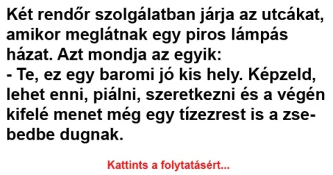 Vicc: Két rendőr szolgálatban járja az utcákat, amikor meglátnak egy piros lámpás…