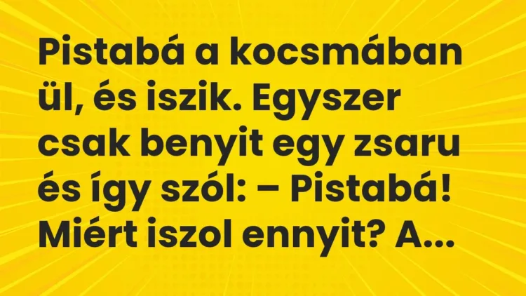 Vicc: Pistabá a kocsmában ül, és iszik. Egyszer csak benyit Vicc: Pistabá a kocsmában ül, és iszik. Egyszer csak benyit egy zsaru és így…