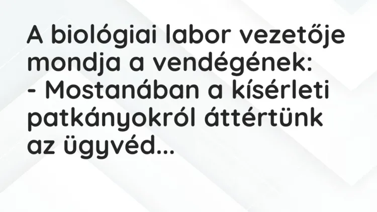 Vicc: A biológiai labor vezetője mondja a vendégének:
– Mostanában a kísérleti… Vicc: A biológiai labor vezetője mondja a vendégének:
– Mostanában a kísérleti…