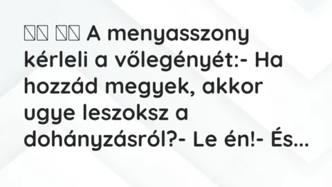 Vicc: 
		  
		  A menyasszony kérleli a vőlegényét:- Ha hozzád megyek, …