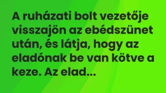 Vicc: A ruházati bolt vezetője visszajön az ebédszünet után, és látja, hogy az…