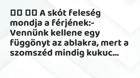 Vicc: 
		  
		  A skót feleség mondja a férjének:- Vennünk kellene egy …