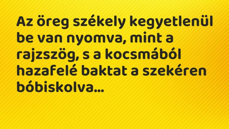 Vicc: Az öreg székely kegyetlenül be van nyomva, mint a rajzszög, s a kocsmából…