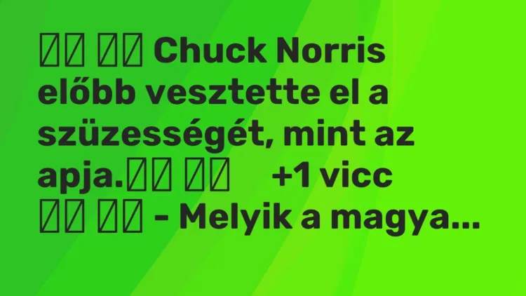 Vicc:
Chuck Norris előbb vesztette el a szüzességét, mint az… Vicc:
Chuck Norris előbb vesztette el a szüzességét, mint az…