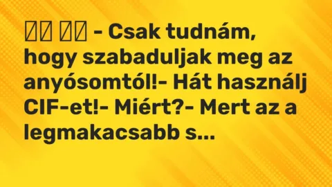 Vicc: 
		  
		  – Csak tudnám, hogy szabaduljak meg az anyósomtól!- Hát…