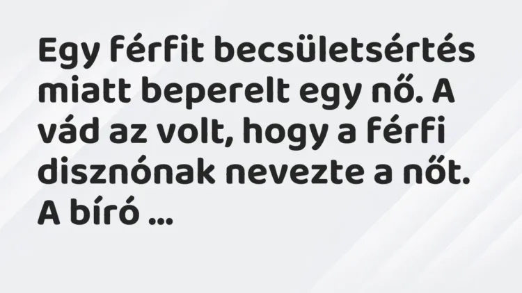 Vicc: Egy férfit becsületsértés miatt beperelt egy nő. A vád az volt, hogy a férfi… Vicc: Egy férfit becsületsértés miatt beperelt egy nő. A vád az volt, hogy a férfi…