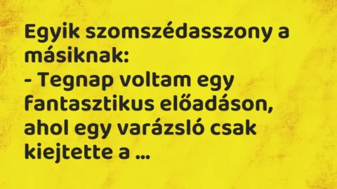 Vicc: Egyik szomszédasszony a másiknak:

– Tegnap voltam egy fantasztikus…
