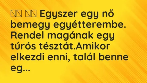 Vicc: 
		  
		  Egyszer egy nő bemegy egyétterembe. Rendel magának egy …