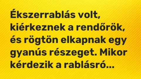 Vicc: Ékszerrablás volt, kiérkeznek a rendőrök, és rögtön elkapnak egy gyanús…