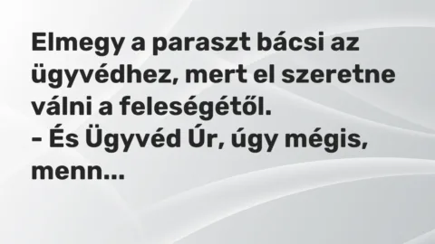 Vicc: Elmegy a paraszt bácsi az ügyvédhez, mert el szeretne válni a…