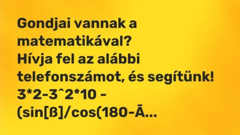 Vicc: Gondjai vannak a matematikával?

Hívja fel az alábbi telefonszámot, és…