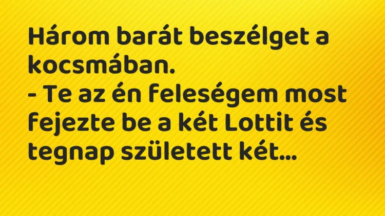 Vicc: Három barát beszélget a kocsmában. – Te az én feleségem most fejezte be a…