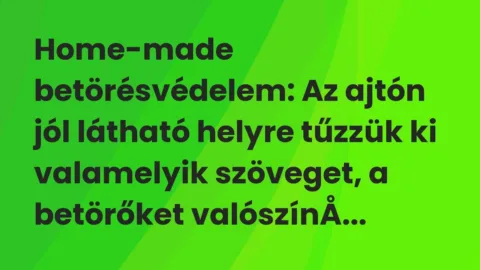 Vicc: Home-made betörésvédelem: Az ajtón jól látható helyre tűzzük ki valamelyik…