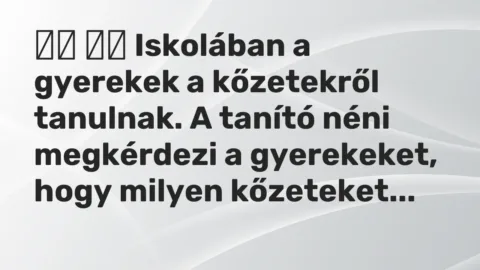Vicc: 
		  
		  Iskolában a gyerekek a kőzetekről tanulnak. A tanító néni…