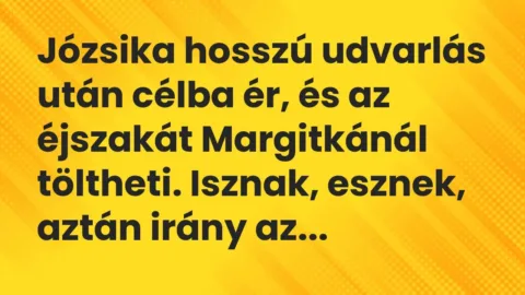Vicc: Józsika hosszú udvarlás után célba ér, és az éjszakát Margitkánál töltheti….