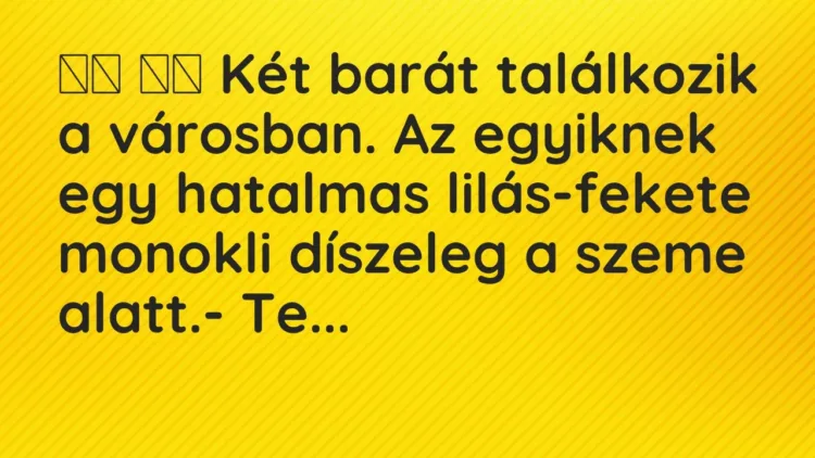 Vicc:
Két barát találkozik a városban. Az egyiknek egy hatalmas… Vicc:
Két barát találkozik a városban. Az egyiknek egy hatalmas…