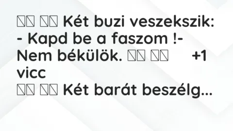 Vicc: 
		  
		  Két buzi veszekszik: – Kapd be a faszom !- Nem…