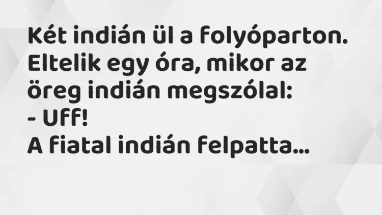 Vicc: Két indián ül a folyóparton. Eltelik egy óra, mikor az öreg indián… Vicc: Két indián ül a folyóparton. Eltelik egy óra, mikor az öreg indián…