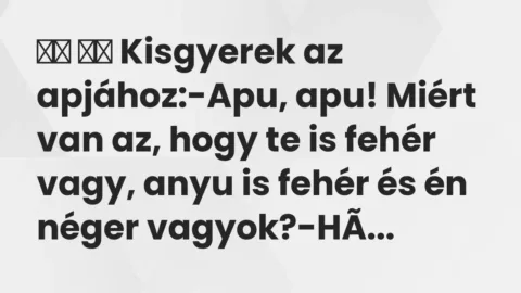 Vicc: 
		  
		  Kisgyerek az apjához:-Apu, apu! Miért van az, hogy te…