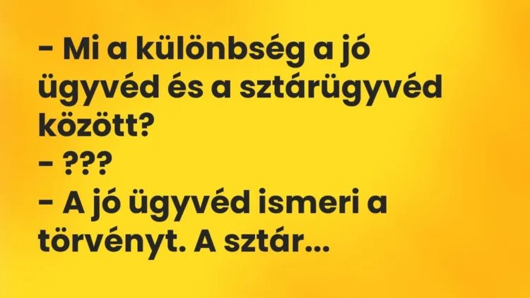 Vicc: – Mi a különbség a jó ügyvéd és a sztárügyvéd között?
– ???
– A jó… Vicc: – Mi a különbség a jó ügyvéd és a sztárügyvéd között?
– ???
– A jó…