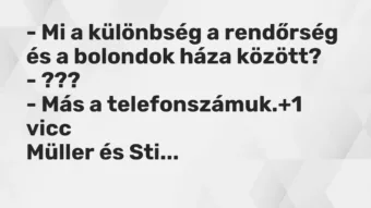 Vicc: – Mi a különbség a rendőrség és a bolondok háza között?

– ???

– Más a…
