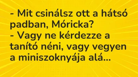 Vicc: – Mit csinálsz ott a hátsó padban, Móricka?

– Vagy ne kérdezze a tanító…