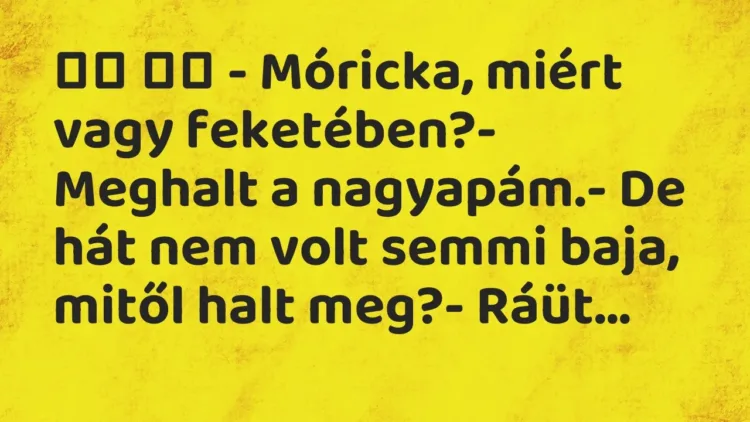 Vicc:
– Móricka, miért vagy feketében?- Meghalt a… Vicc:
– Móricka, miért vagy feketében?- Meghalt a…
