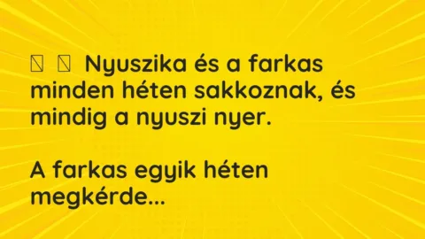 Vicc: 
	    	    Nyuszika és a farkas minden héten sakkoznak, és mindig a nyuszi…