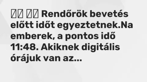 Vicc: 
		  
		  Rendőrök bevetés előtt időt egyeztetnek.Na emberek, a…