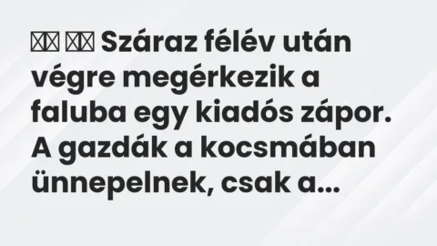 Vicc: 
		  
		  Száraz félév után végre megérkezik a faluba egy kiadós…