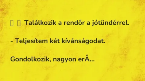 Vicc: 
	    	    Találkozik a rendőr a jótündérrel.


– Teljesítem két…