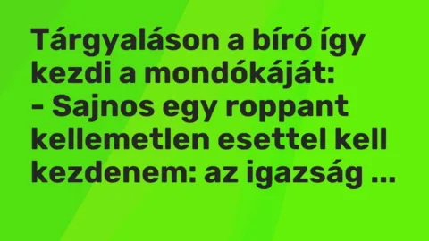 Vicc: Tárgyaláson a bíró így kezdi a mondókáját:

– Sajnos egy roppant kellemetlen…