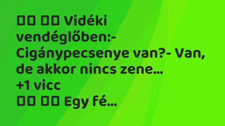Vicc:
Vidéki vendéglőben:- Cigánypecsenye van?- Van, de… Vicc:
Vidéki vendéglőben:- Cigánypecsenye van?- Van, de…