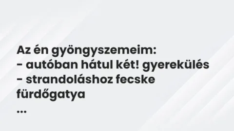 Vicces történet: 
	    	    


Az én gyöngyszemeim:


– autóban hátul két!…