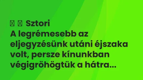 Vicces történet: 
	    	    Sztori


A legrémesebb az eljegyzésünk utáni éjszaka volt,…