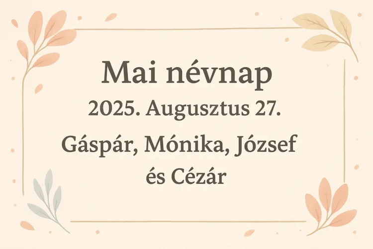 Mai névnap – 2025. Augusztus 27.: Gáspár, Mónika, József és Cézár